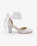 Satin Wedding Block Heel with Wrapped Ankle Tie