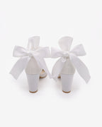 Satin Wedding Block Heel with Wrapped Ankle Tie