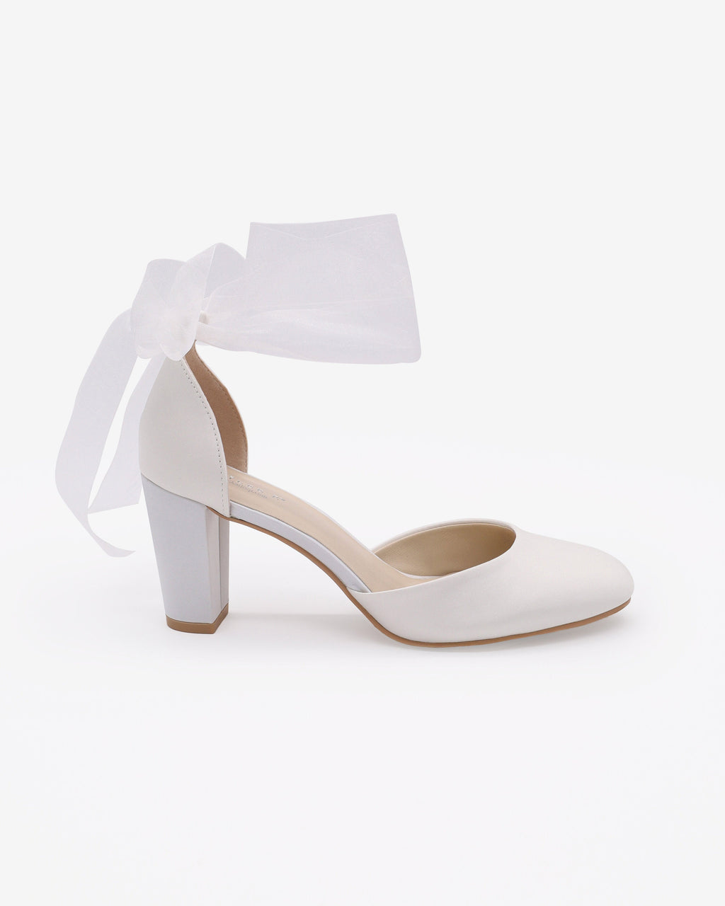 Satin Wedding Block Heel with Wrapped Ankle Tie