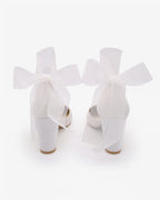 Satin Wedding Block Heel with Wrapped Ankle Tie
