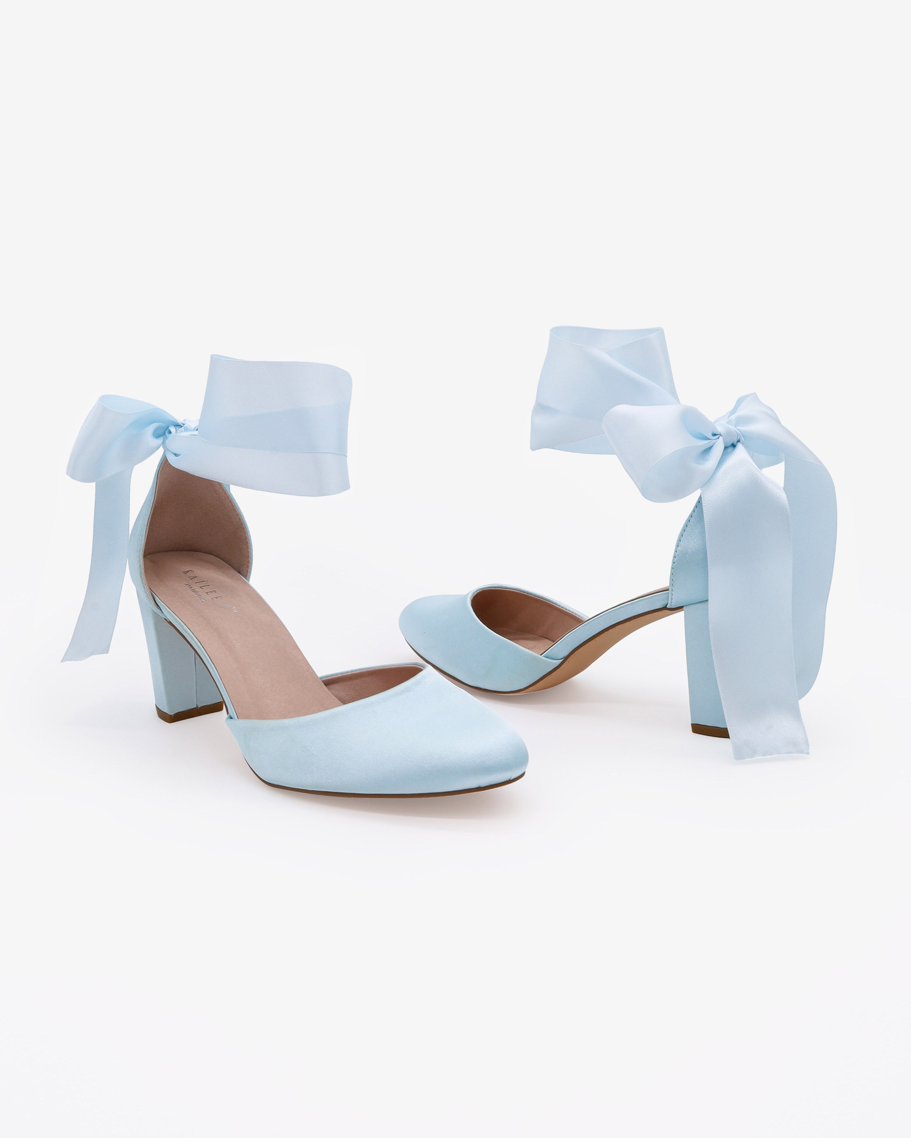 Satin Wedding Block Heel with Wrapped Satin Tie