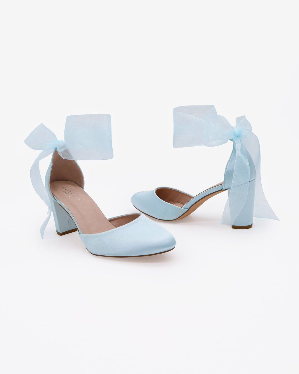 Satin Wedding Block Heel with Wrapped Satin Tie