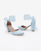 Satin Wedding Block Heel with Wrapped Satin Tie