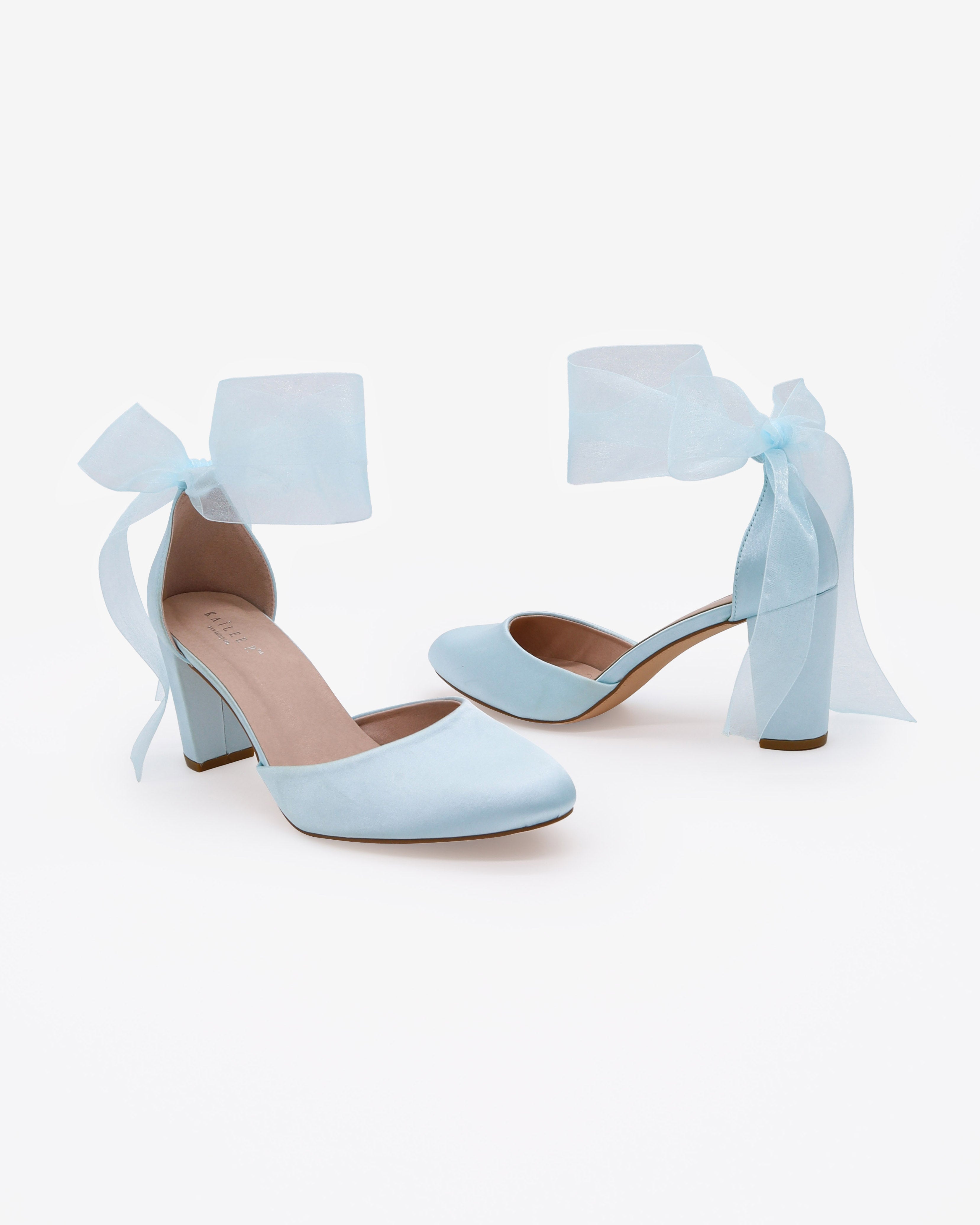 Satin Wedding Block Heel with Wrapped Satin Tie
