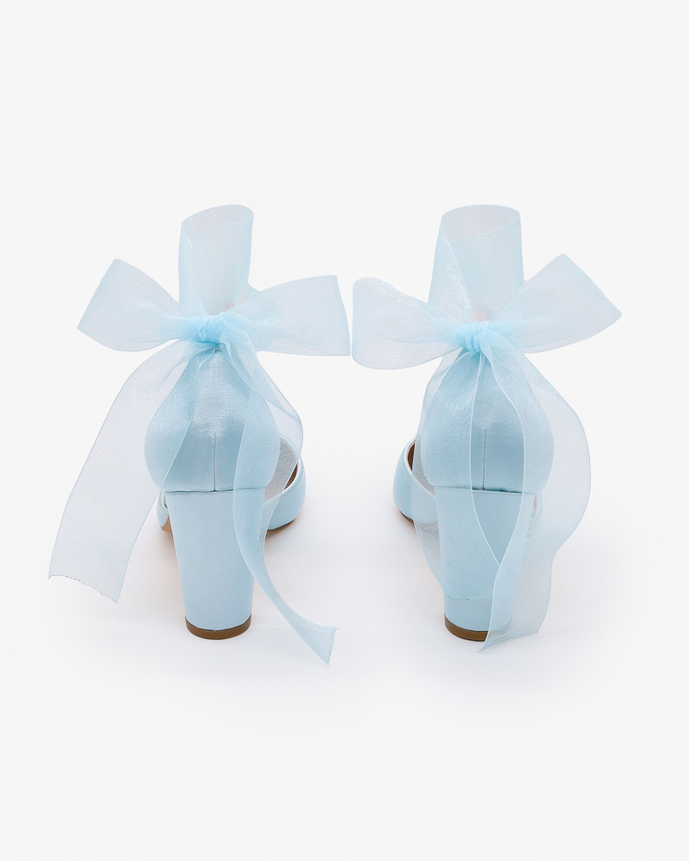 Satin Wedding Block Heel with Wrapped Satin Tie