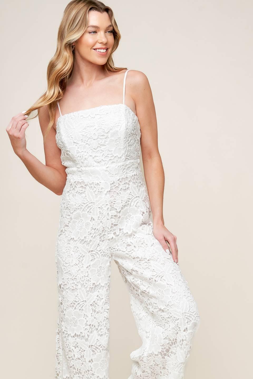 Just Enough Off White Woven Lace Jumpsuit