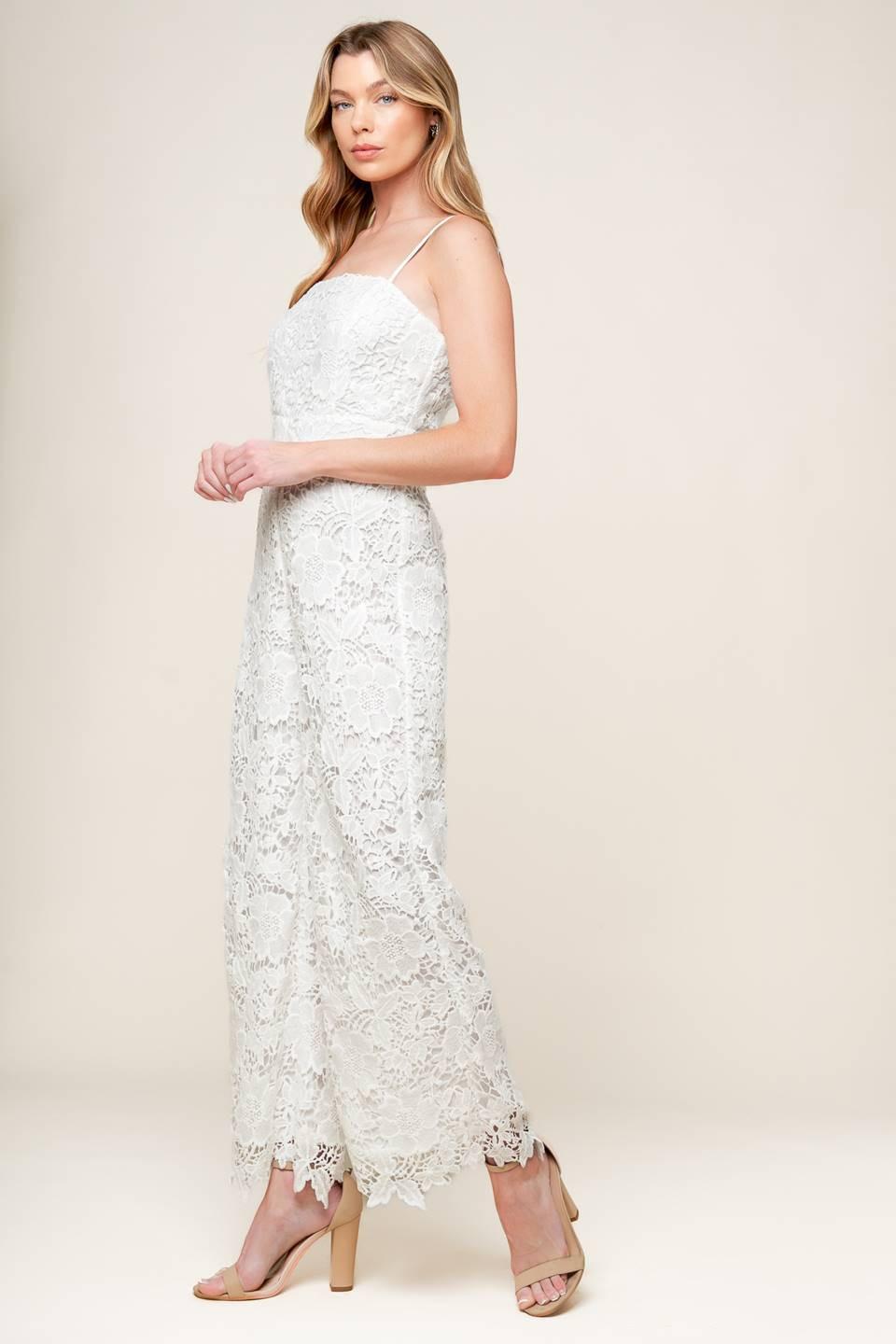 Just Enough Off White Woven Lace Jumpsuit