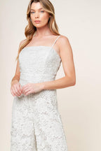 Just Enough Off White Woven Lace Jumpsuit