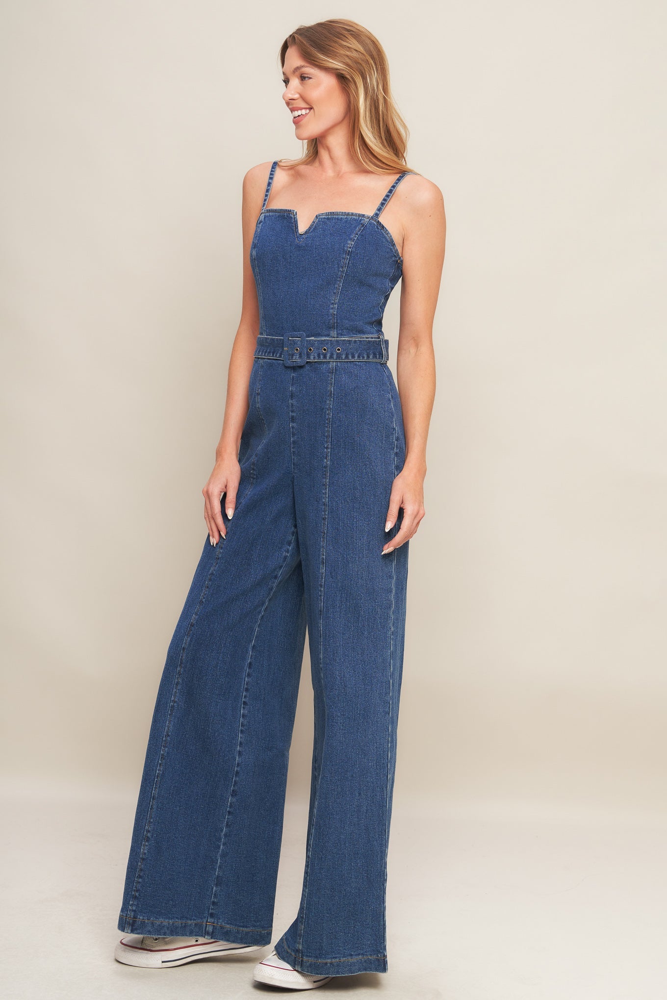 EXPERT SWEETNESS MEDIUM INDIGO DENIM JUMPSUIT