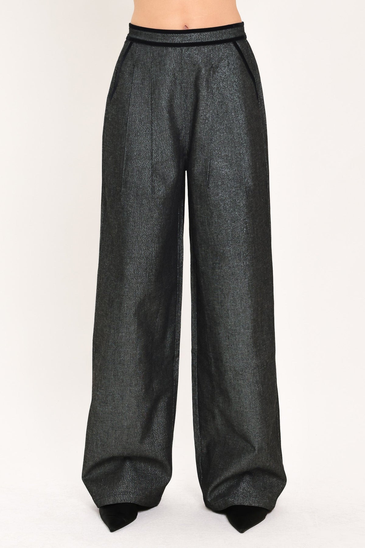 Metallic Hourglass Wide-Leg Pants