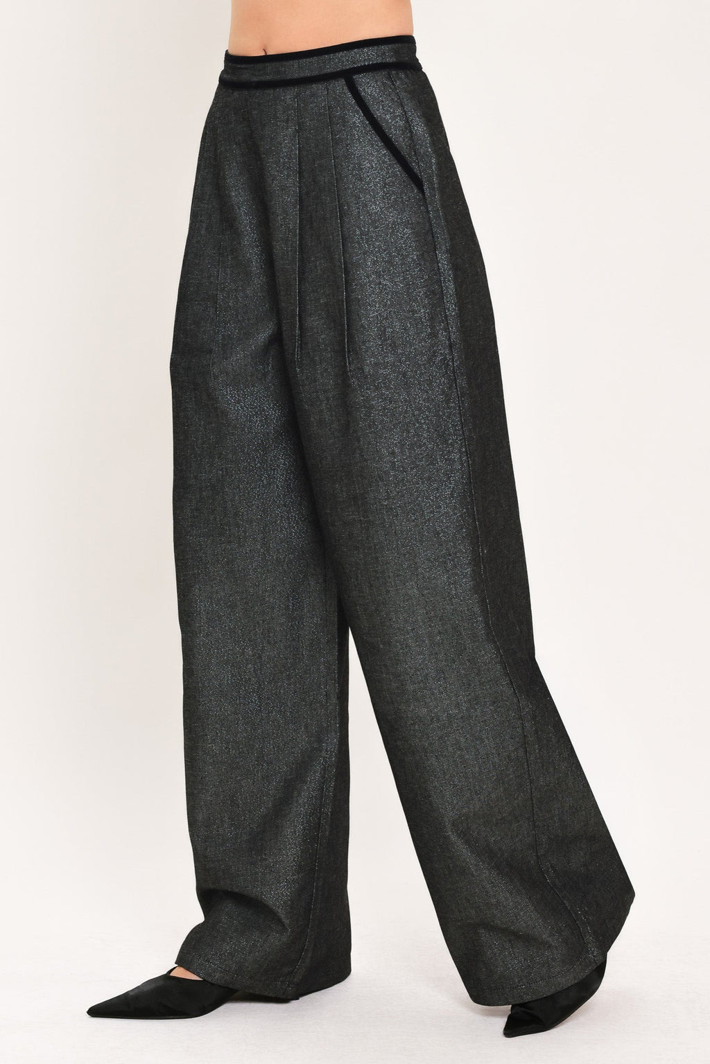 Metallic Hourglass Wide-Leg Pants