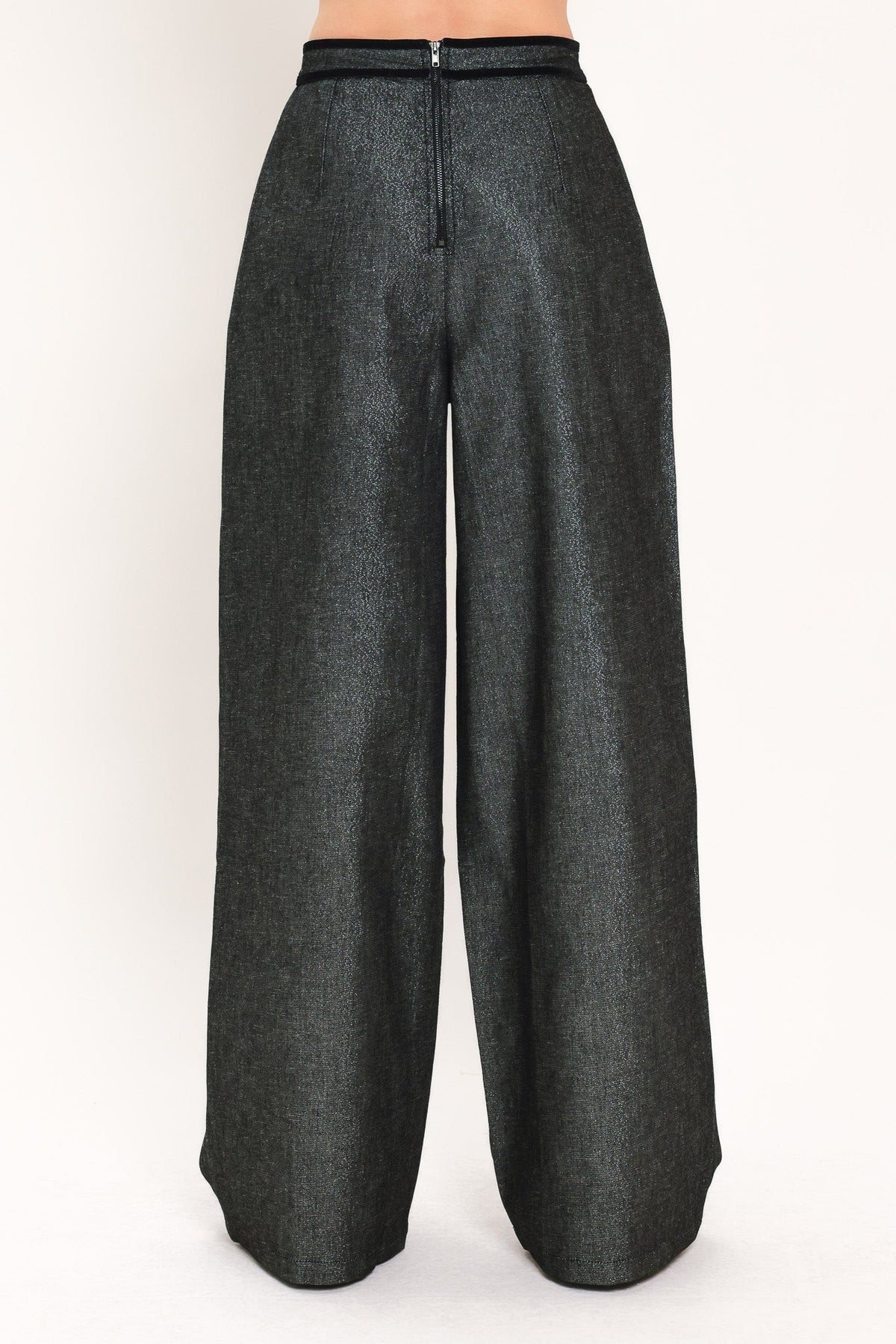 Metallic Hourglass Wide-Leg Pants