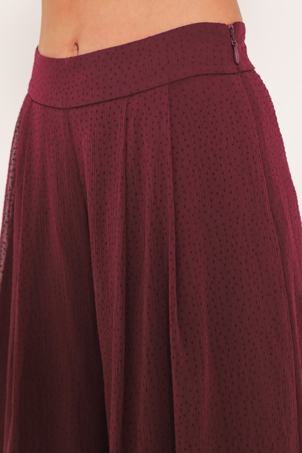 Bordeaux Sheer Drape Wide-Leg Pants
