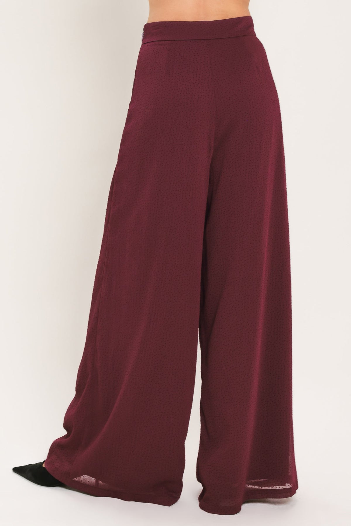 Bordeaux Sheer Drape Wide-Leg Pants