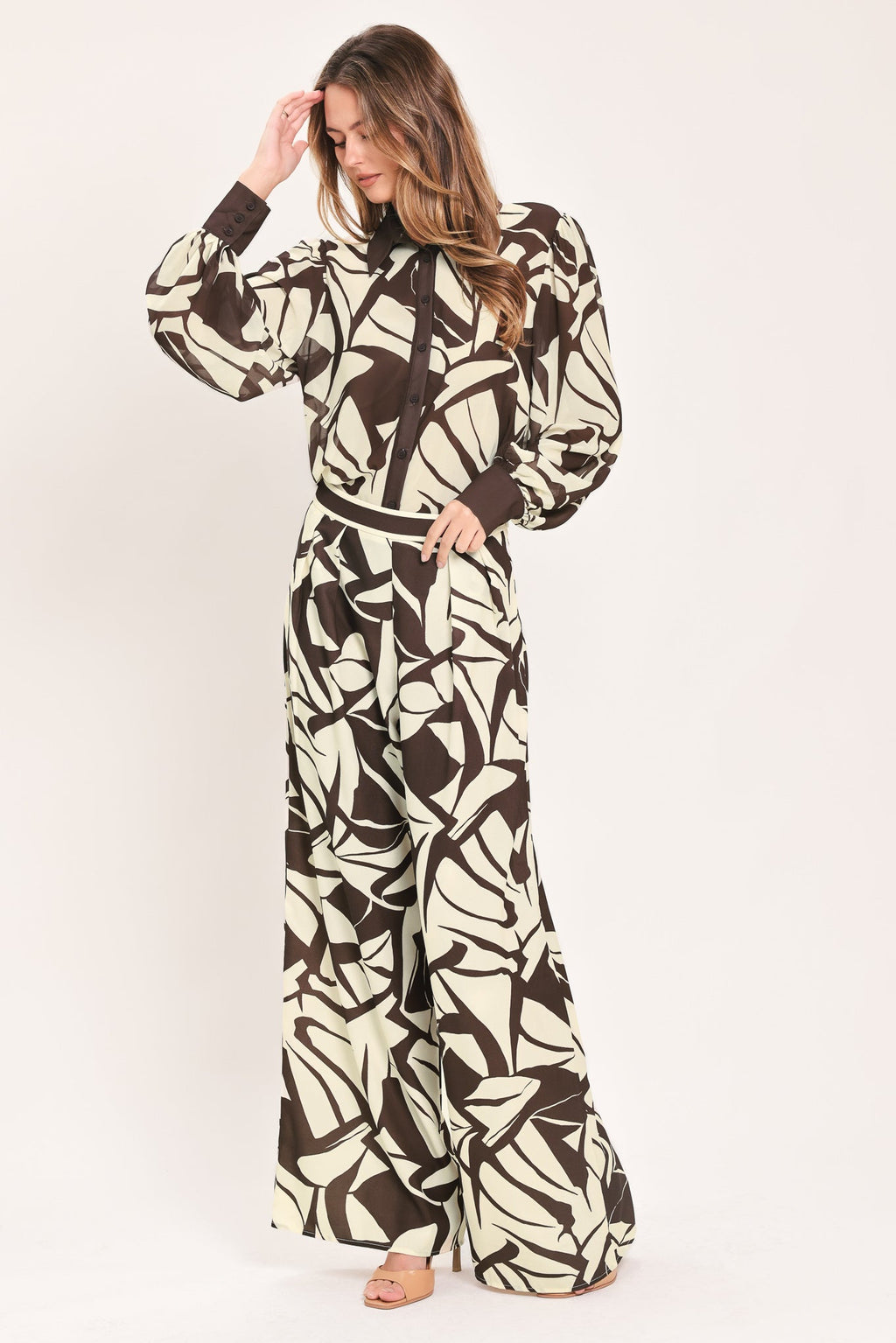 Vanilla Vine Mosaic Wide-Leg Pants
