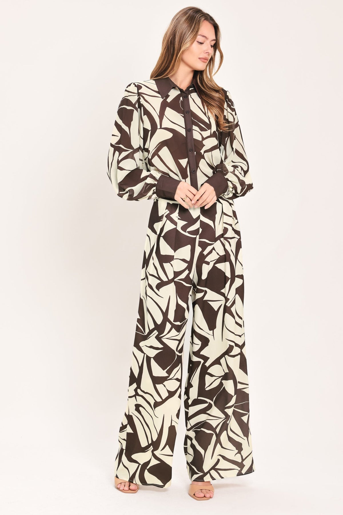 Vanilla Vine Mosaic Wide-Leg Pants