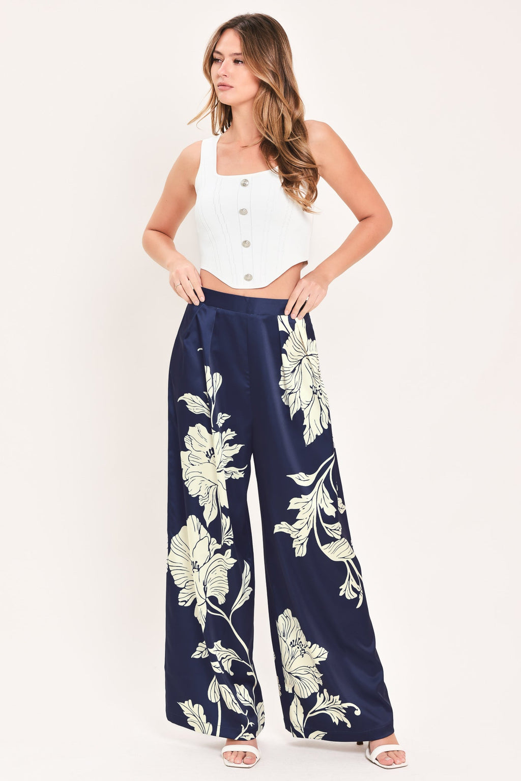White Magnolia Current Wide Leg Pants
