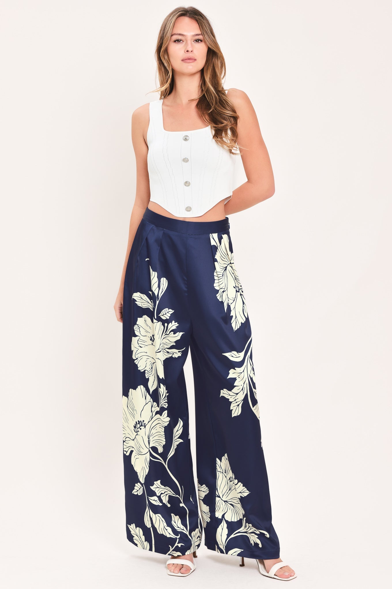 White Magnolia Current Wide Leg Pants