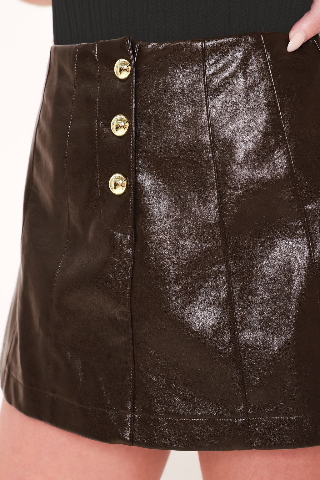 Brown Lacquer Muse Faux Leather Skort