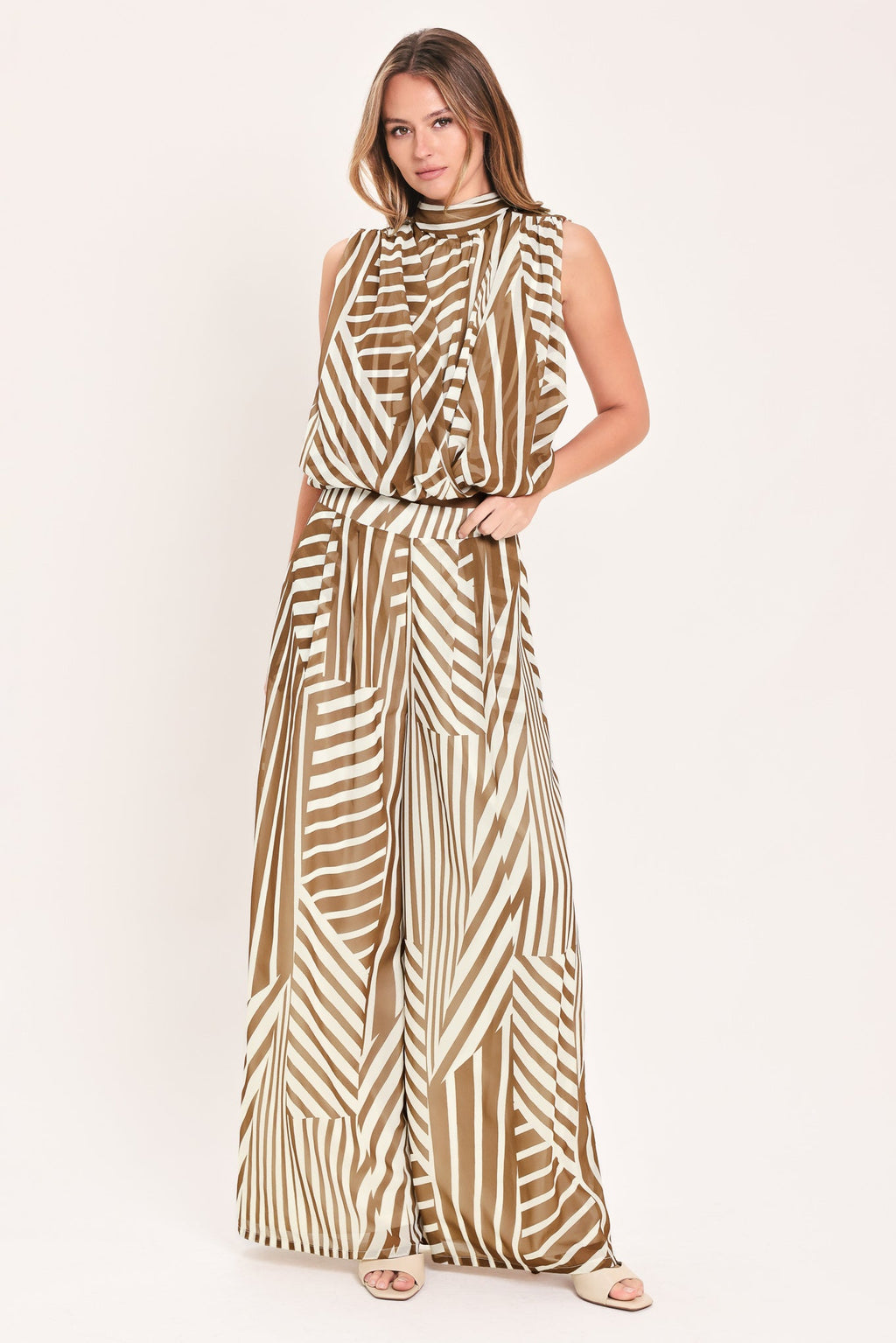 Latte Ribbon Rhapsody Wide Leg Pants