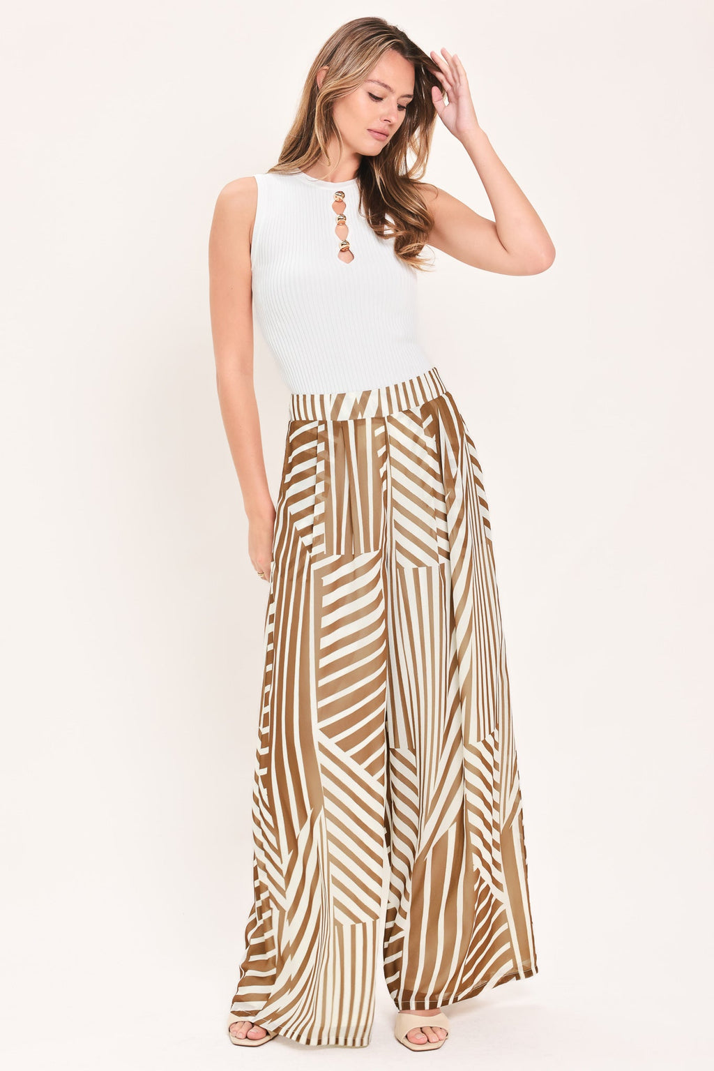 Latte Ribbon Rhapsody Wide Leg Pants