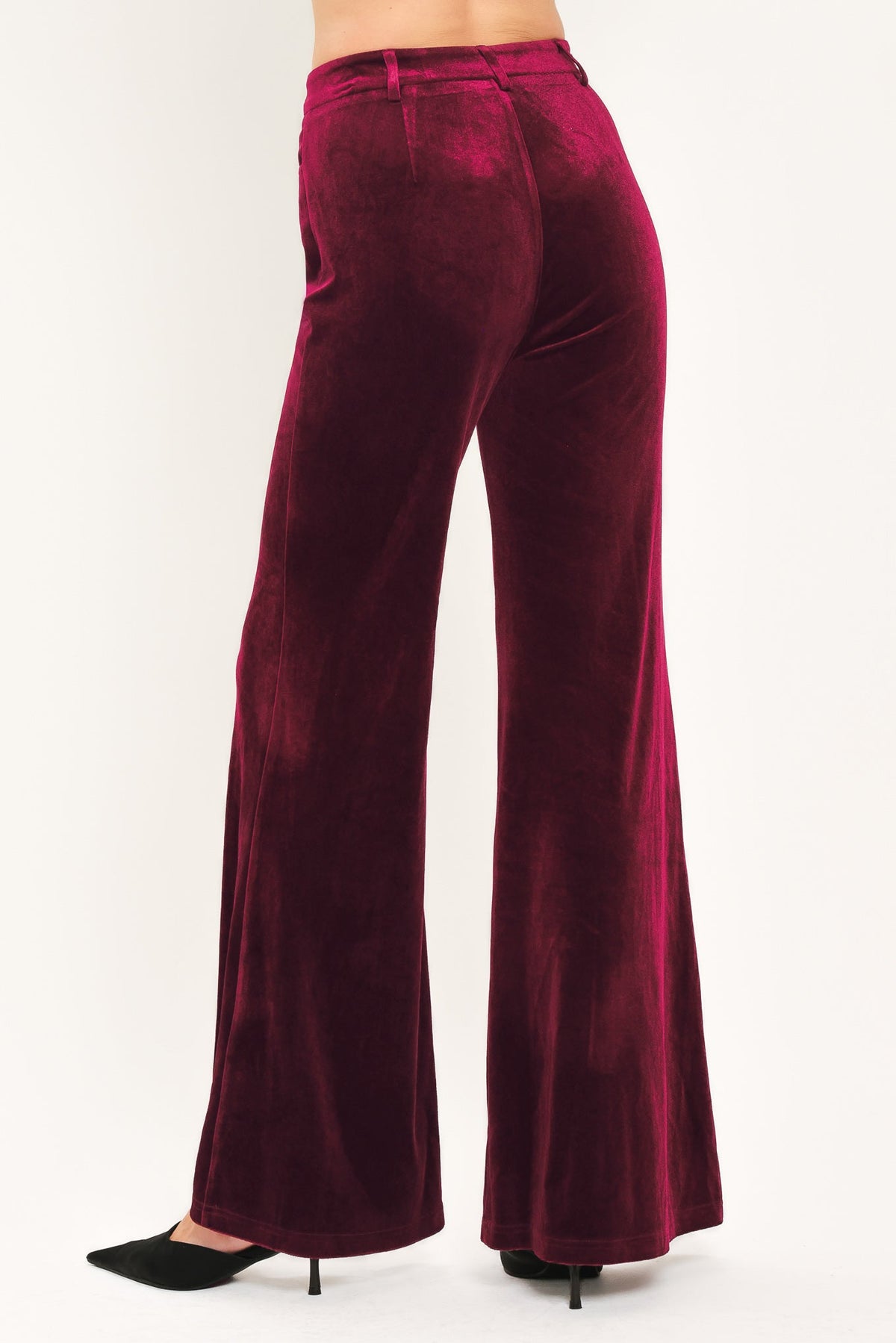 Bordeaux Edge Burgundy Velvet Flare Pants