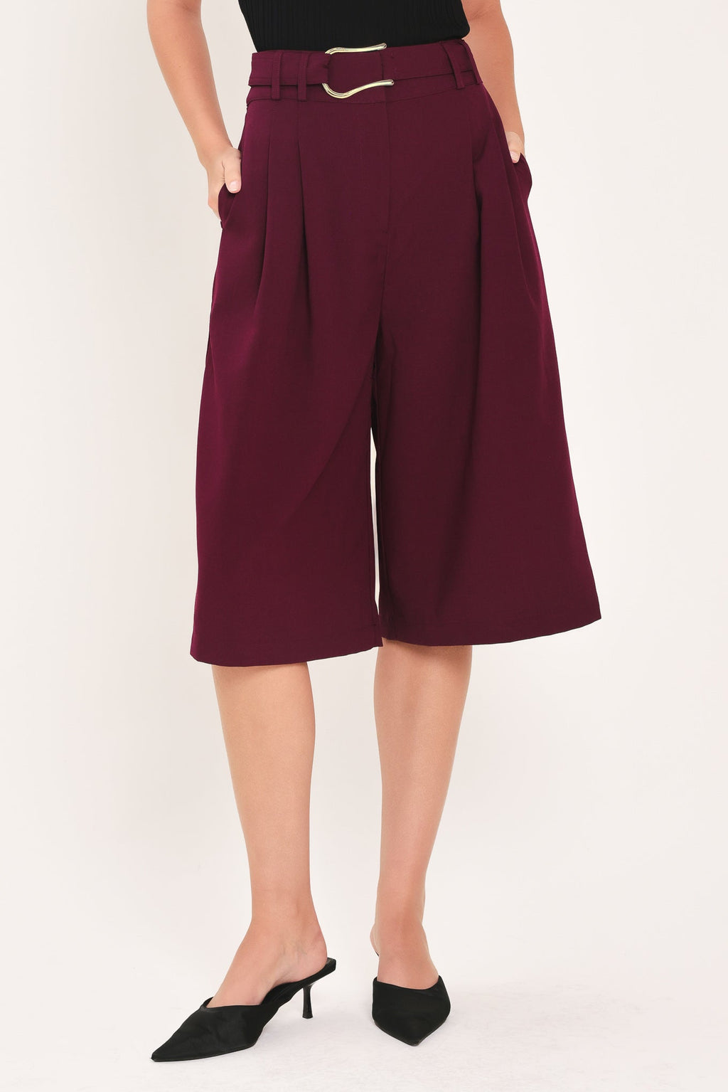 City Chic Buckle-Belted Culotte Pants