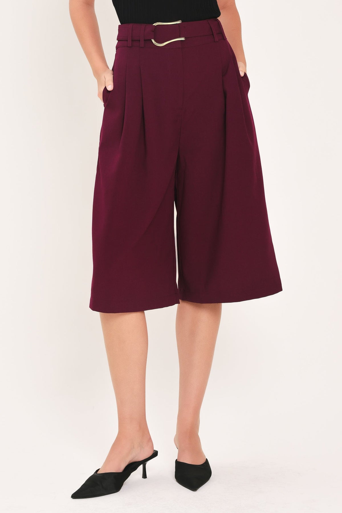 City Chic Buckle-Belted Culotte Pants