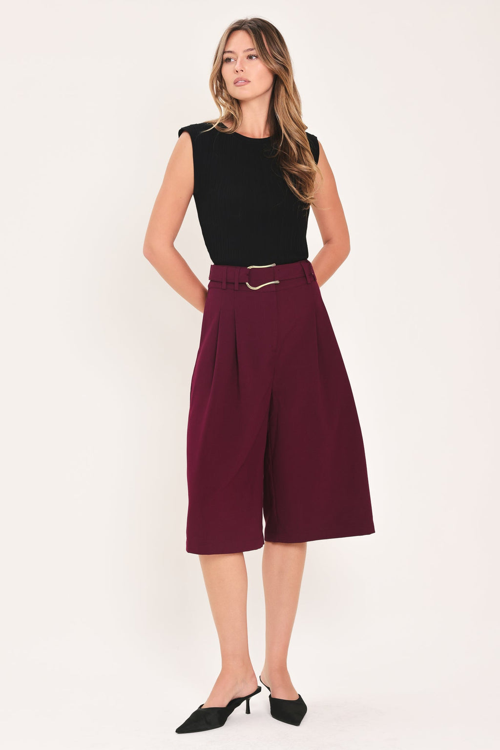 City Chic Buckle-Belted Culotte Pants