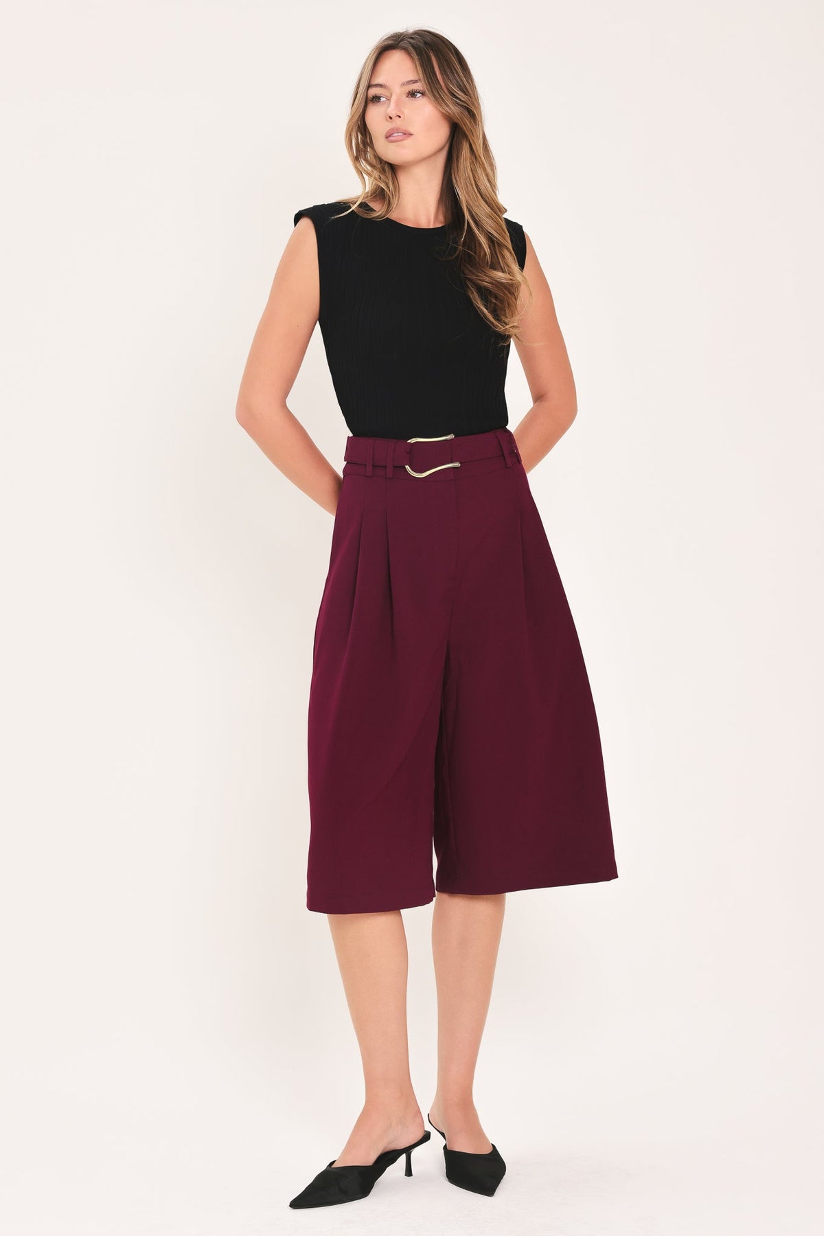 City Chic Buckle-Belted Culotte Pants