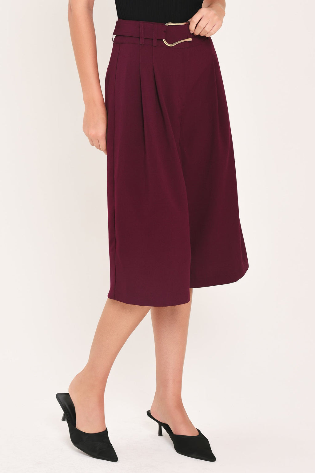 City Chic Buckle-Belted Culotte Pants