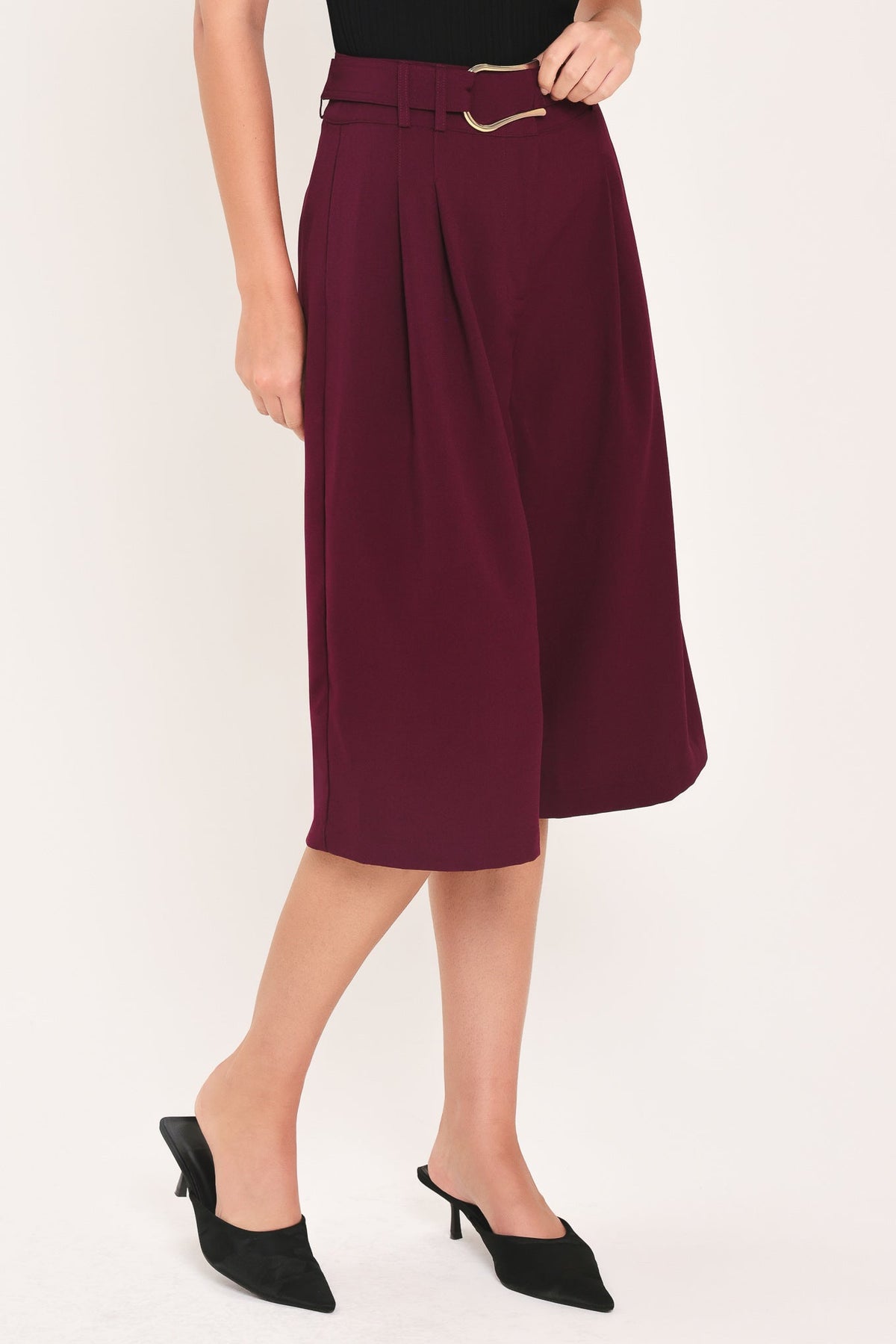 City Chic Buckle-Belted Culotte Pants