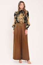 Uptown Moment Chain-Belted Wide-Leg Pants
