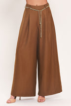 Uptown Moment Chain-Belted Wide-Leg Pants