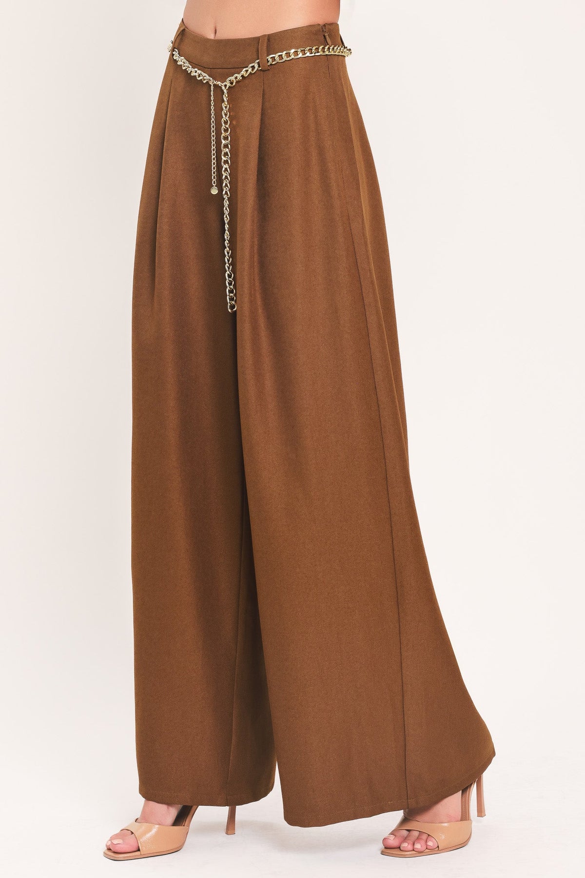 Uptown Moment Chain-Belted Wide-Leg Pants