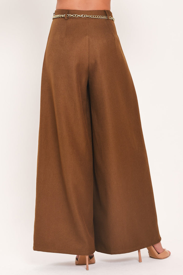 Uptown Moment Chain-Belted Wide-Leg Pants