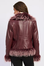 Burgundy Faux Leather Fur Trim Jacket
