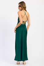 Midi Halter Satin Open Back Dress