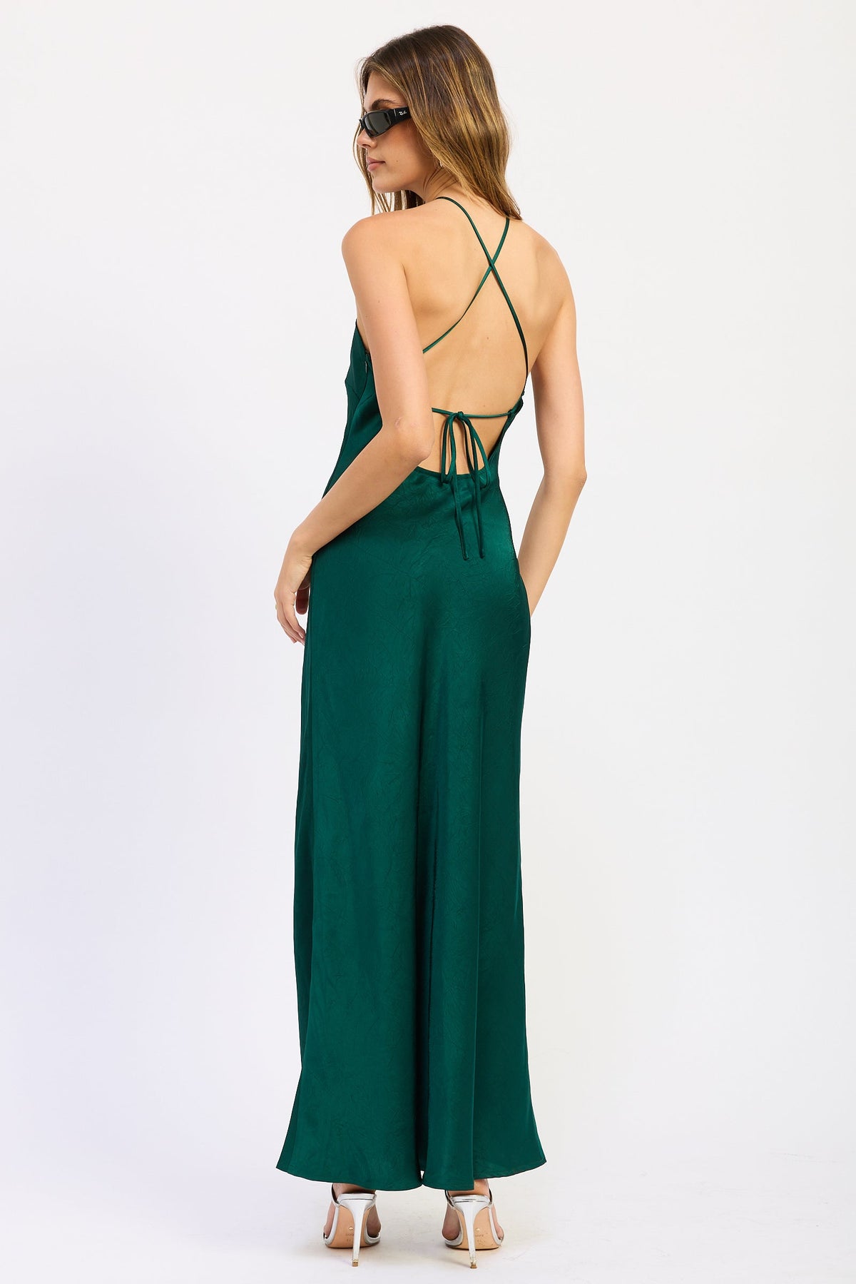 Midi Halter Satin Open Back Dress