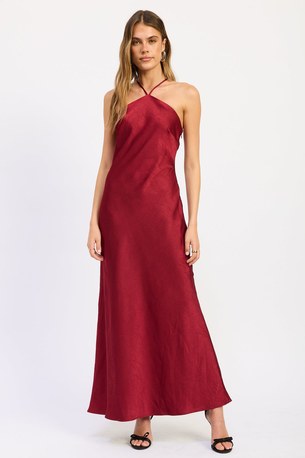 Midi Halter Satin Open Back Dress