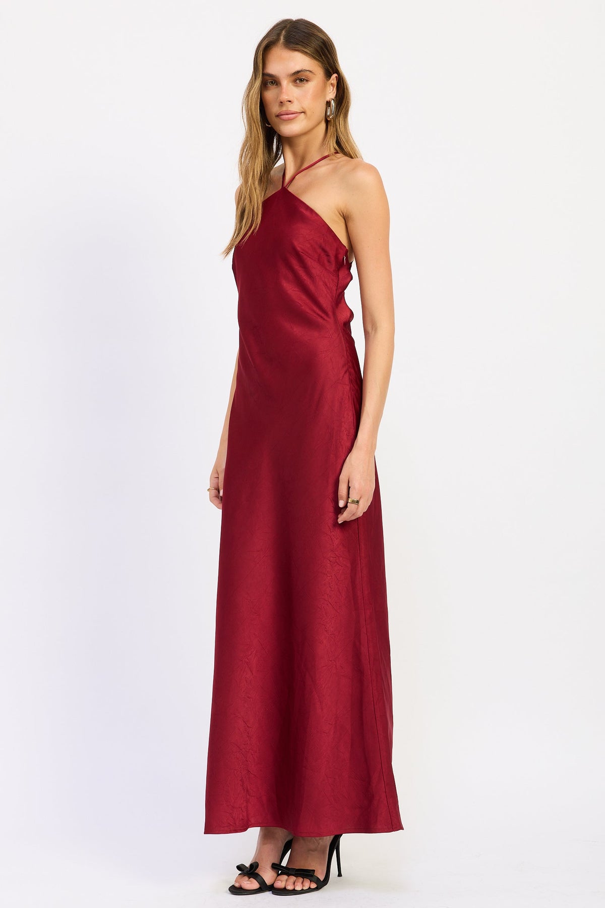 Midi Halter Satin Open Back Dress
