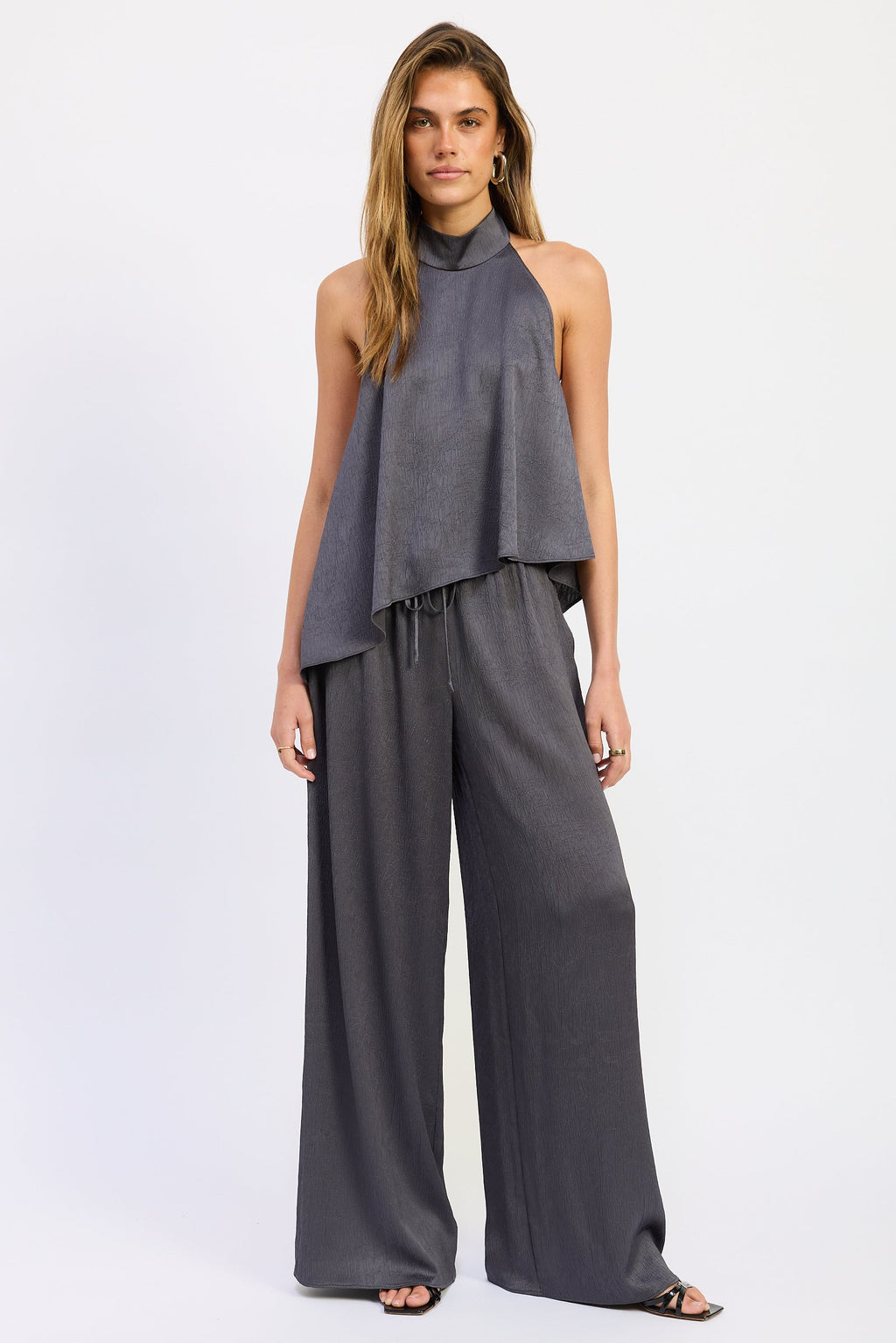 Charcoal Satin Halter Top