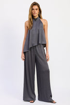 Charcoal Satin Halter Top