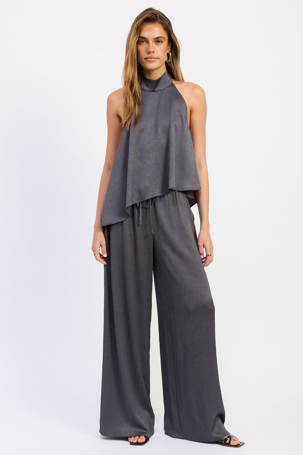 Charcoal Satin Halter Top