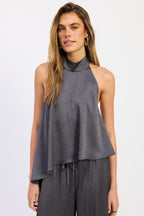 Charcoal Satin Halter Top