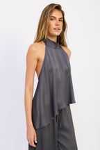 Charcoal Satin Halter Top