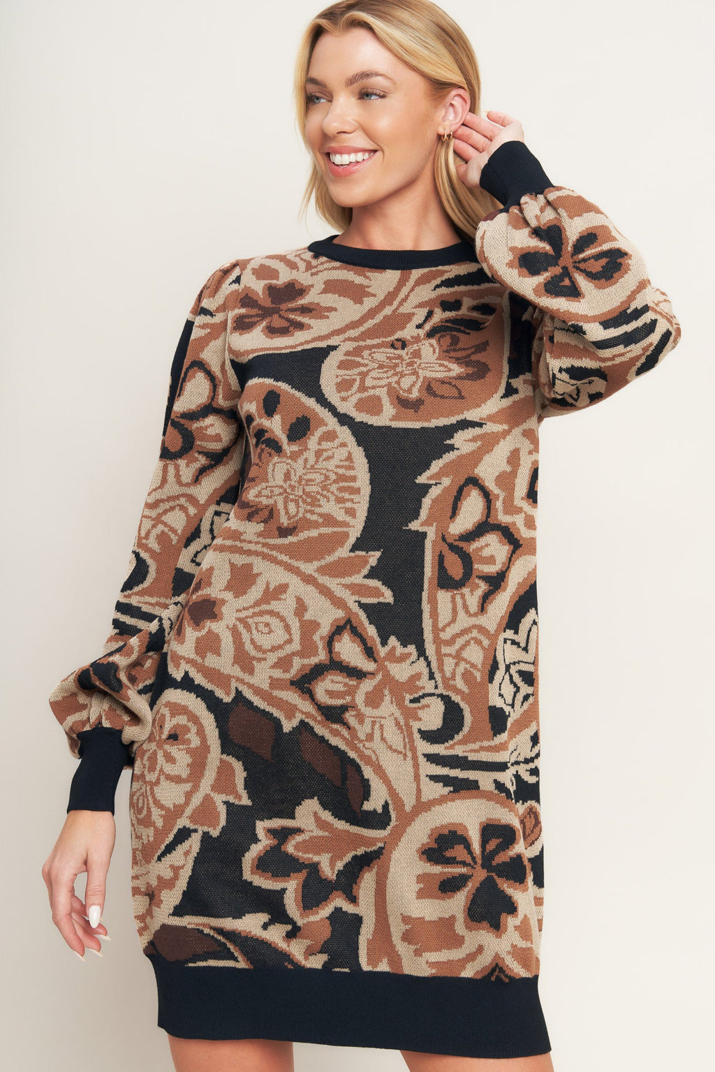 BAROQUE HAVANA SWEATER KNIT MINI DRESS