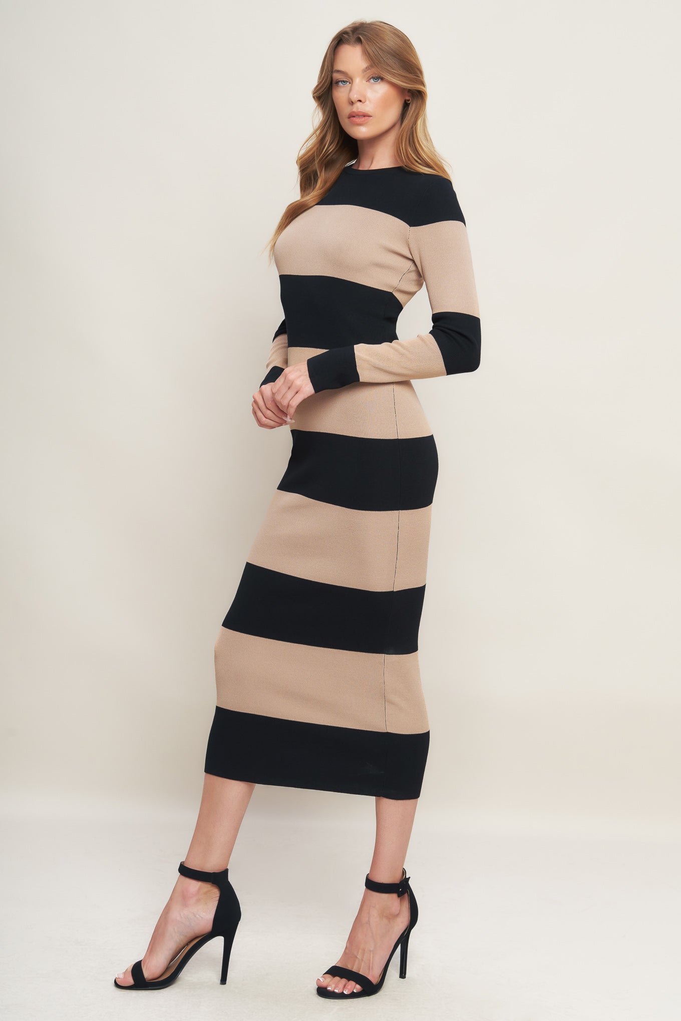 MODERN ATTITUDE STRIPE SWEATER MIDI DRESS