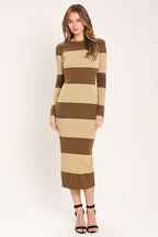 Espresso & Cream Sweater Knit Midi Dress