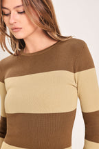 Espresso & Cream Sweater Knit Midi Dress
